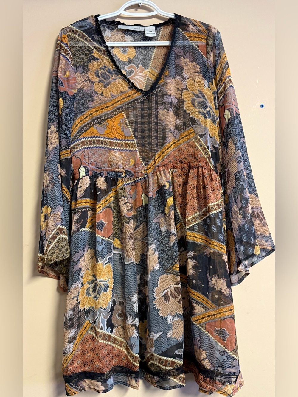 NWT Kersh Medium Floral Print Sheer Blouse